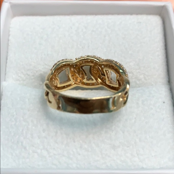 14k Solid Yellow Gold Cuban Link Ring Cz/Crystal - Picture 8 of 10